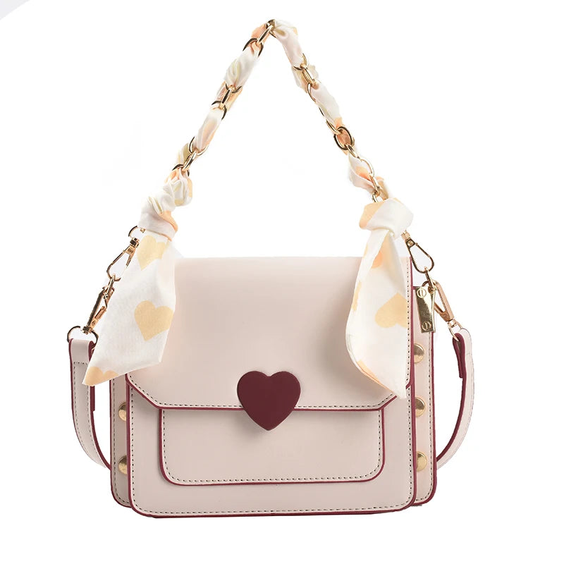 Ribbon Chain PU Leather Crossbody Bag for Women Shoulder Bag Purse Handbag