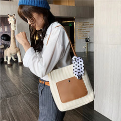 Canvas Shoulder Bag with High Ribbons Crossbody Handle