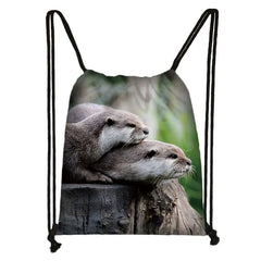 Sea Otters Print Drawstring Bag Marine Life Pattern Backpack