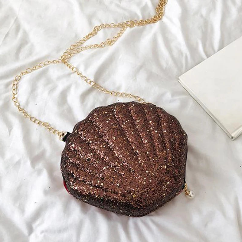 Small Shell Bag Women Sequins Shoulder Chain Crossbody Messenger Bag