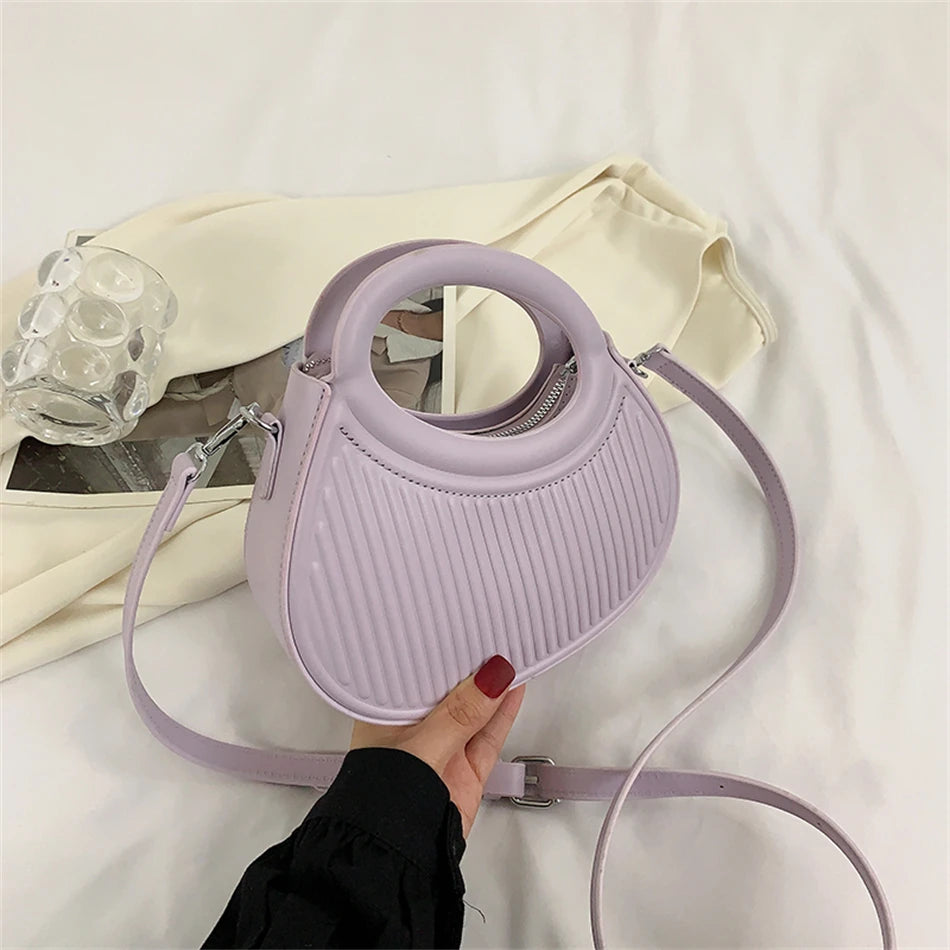 Striped PU Leather Crossbody Bag for Women