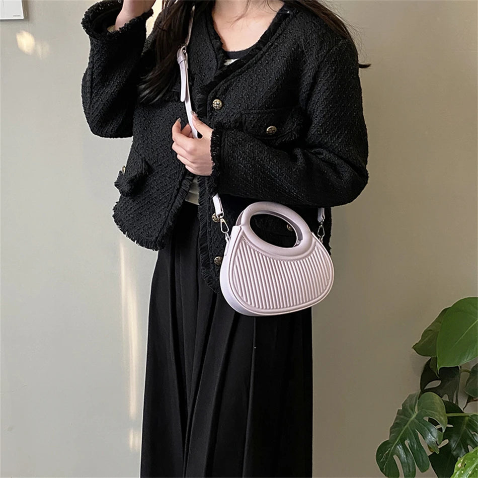 Striped PU Leather Crossbody Bag for Women