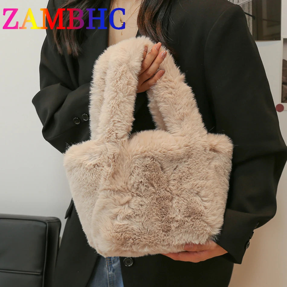 Small Fur Top-handle Totes Bag for Women