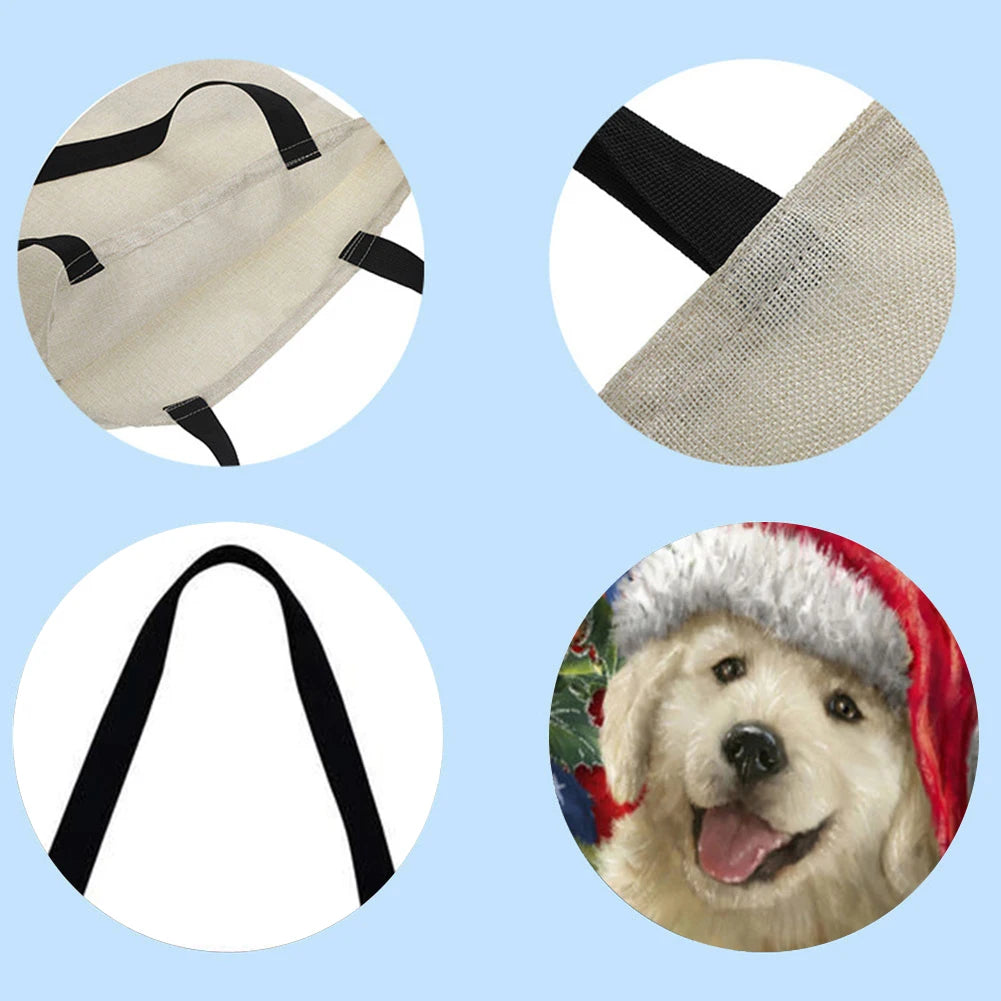 Christmas Cat Dog Cartoon Printed Shoulder Shopping Bag