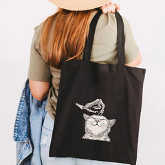 Skeleton Skull Cat Funny Roses Women Canvas Shoulder Bags