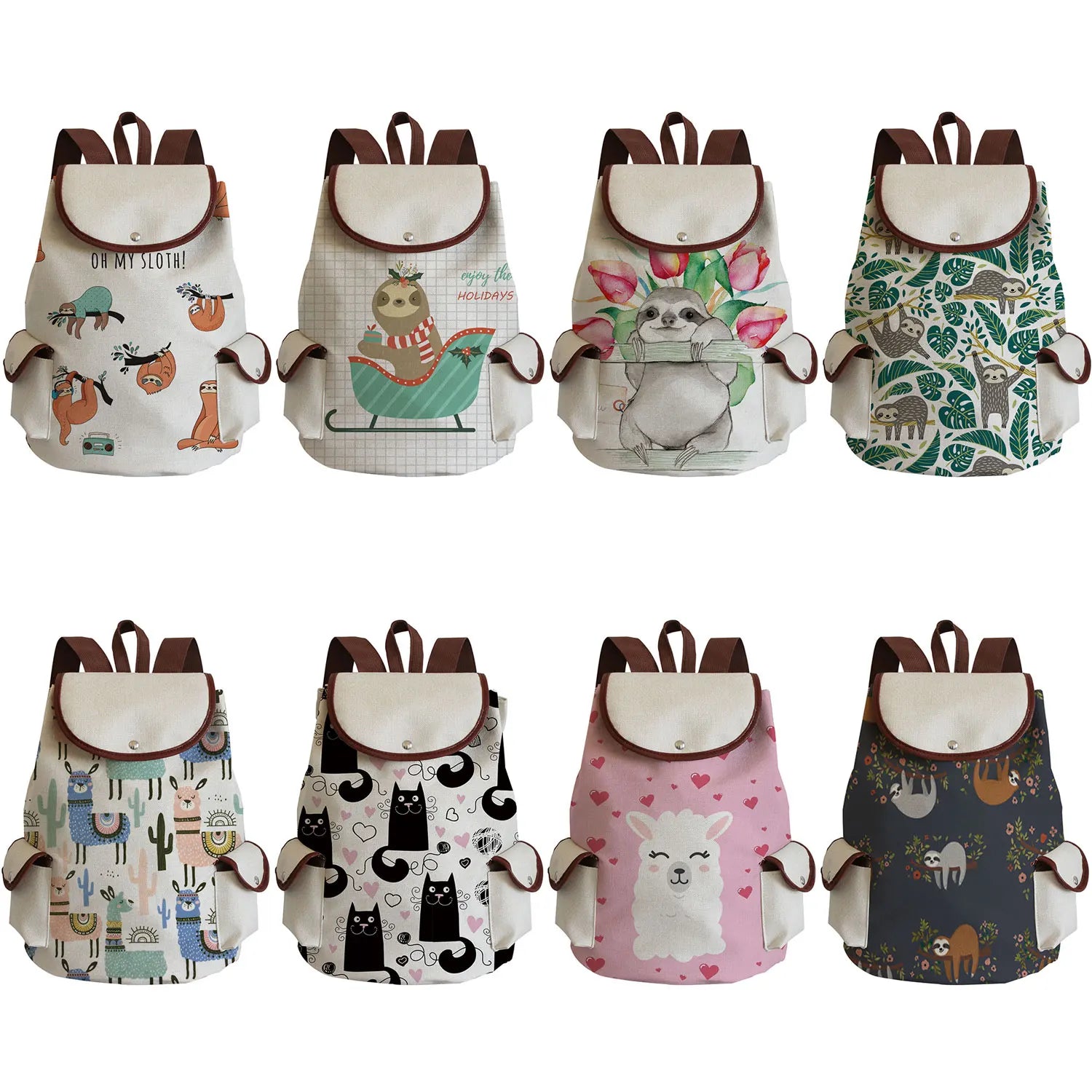 Sloth Printing Eco School Backpack Men's Women's Bag Student Bag