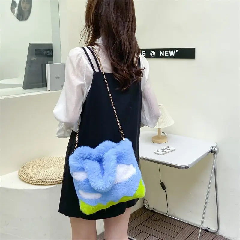 Soft Plush Women's Shoulder Bag Cartoon Sky Clouds Small Tote Handbags