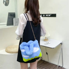 Soft Plush Women's Shoulder Bag Cartoon Sky Clouds Small Tote Handbags