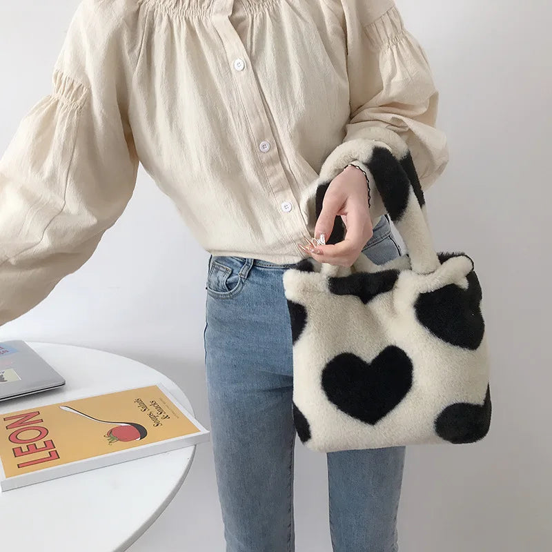 Soft Plush Women's Shoulder Bag - Faux Fur Tote Bag