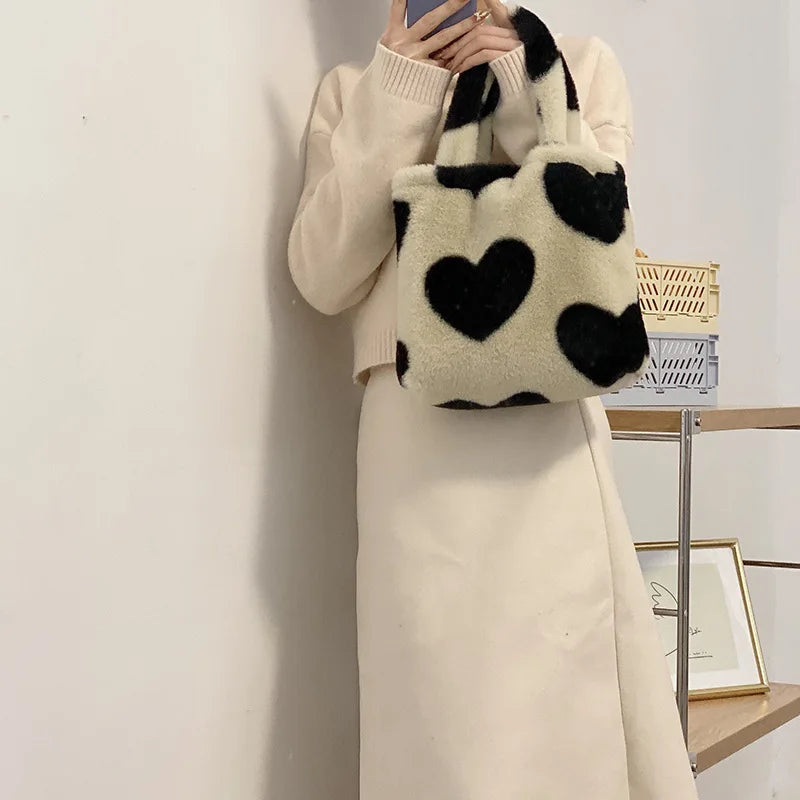 Soft Plush Women's Shoulder Bag - Faux Fur Tote Bag