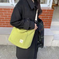 Solid Women Plush Shoulder Bag Large Capacity Lamb Like Fabric Crossbody Bags