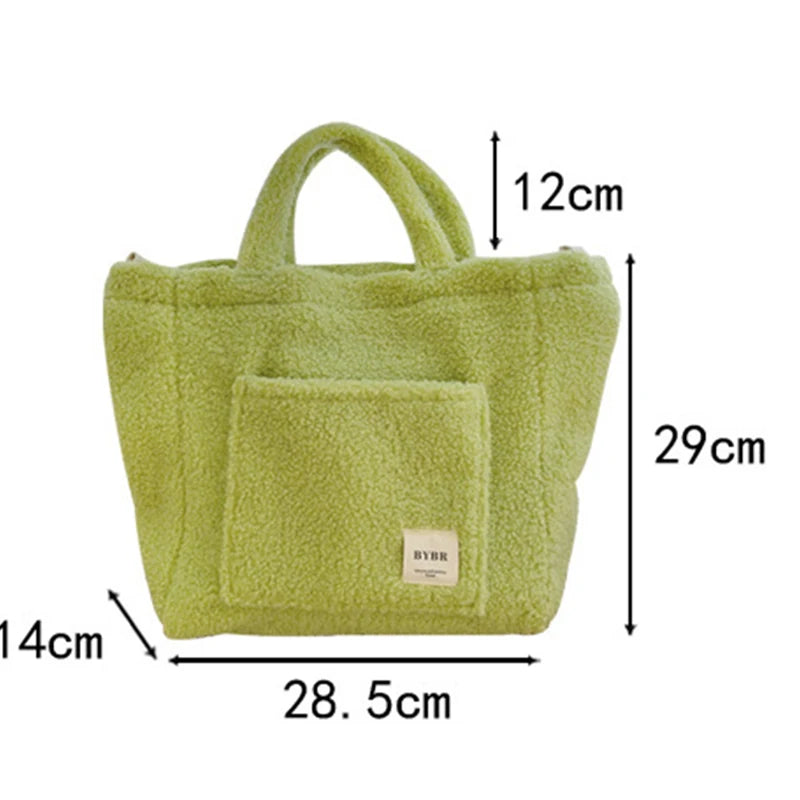 Solid Women Plush Shoulder Bag Large Capacity Lamb Like Fabric Crossbody Bags