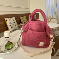 Solid Women Plush Shoulder Bag Large Capacity Lamb Like Fabric Crossbody Bags