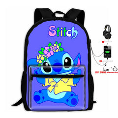 Stitch USB Charging Backpack LaptopTravel Backpack For Girls Women