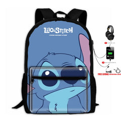 Stitch USB Charging Backpack LaptopTravel Backpack For Girls Women