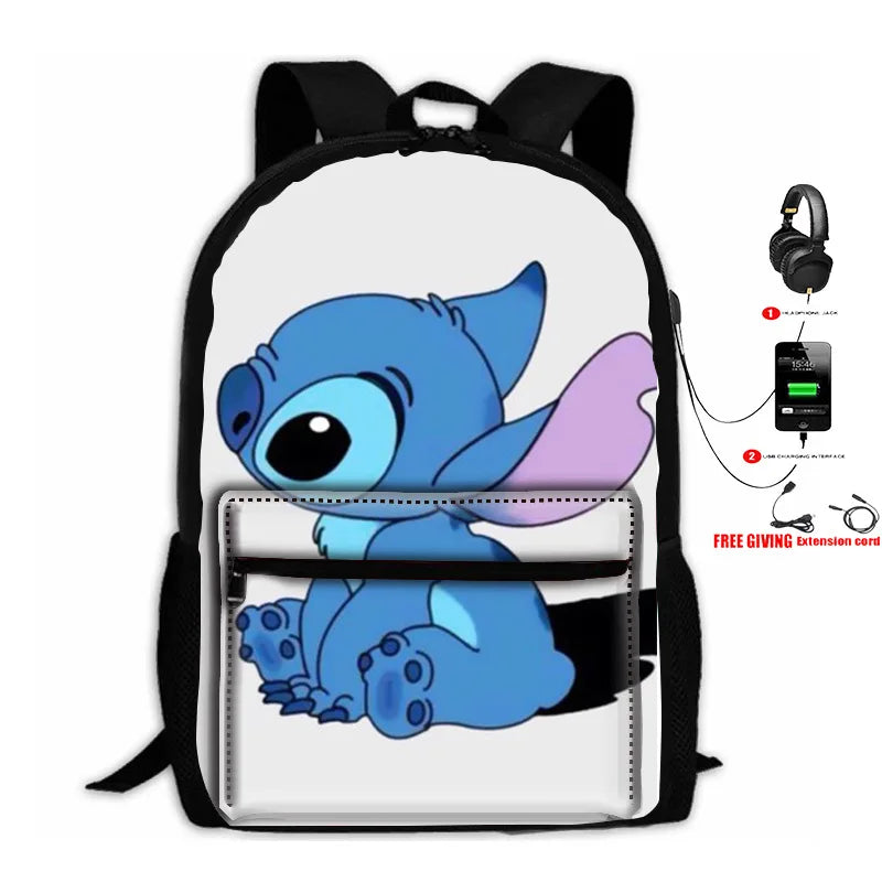 Stitch USB Charging Backpack LaptopTravel Backpack For Girls Women