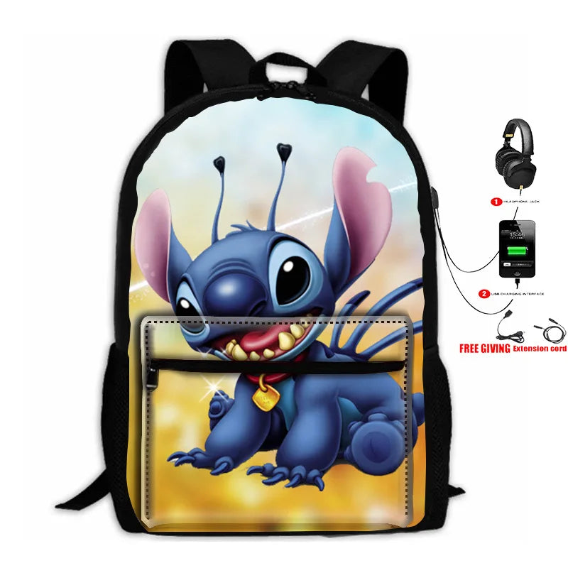 Stitch USB Charging Backpack LaptopTravel Backpack For Girls Women