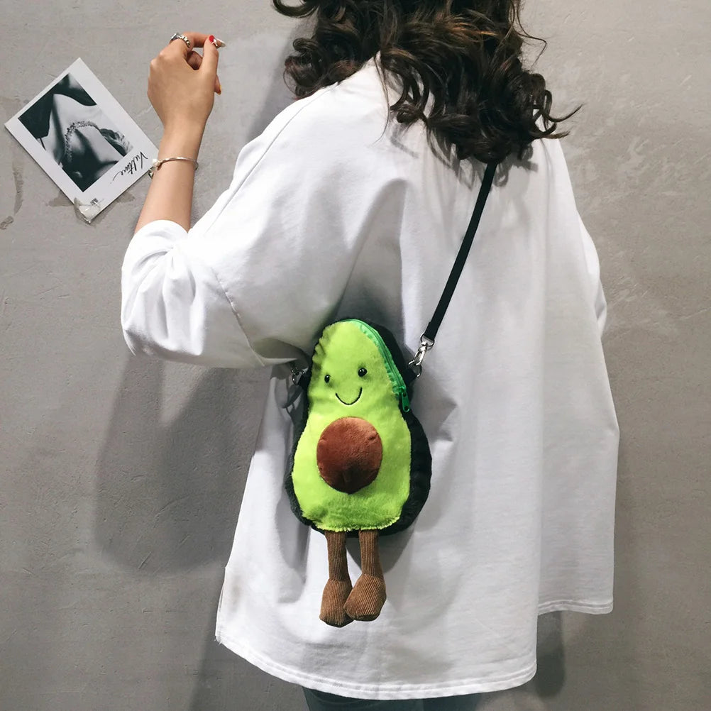 Plush Avocado Crossbody Bag for Girls - Cute Fruit Satchel Handbag