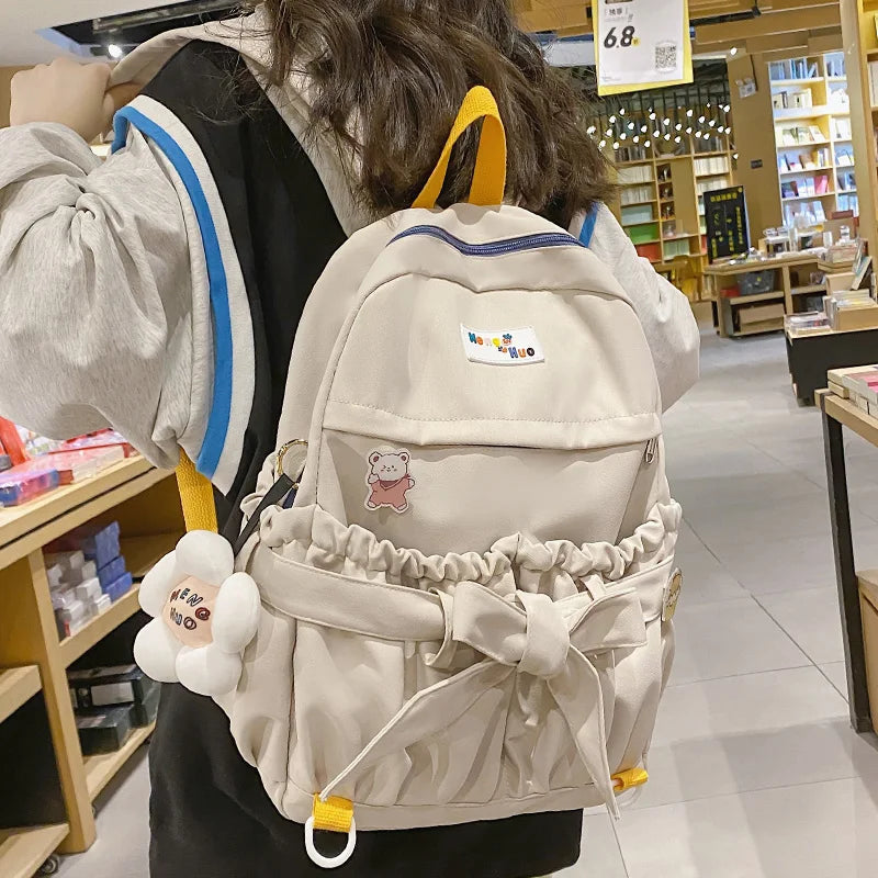 Sweet Girl School Backpack Women Bowknot Waterproof Students Book
