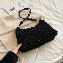 Women's Winter Faux Fur Tote Bag Soft Handbag Purse
