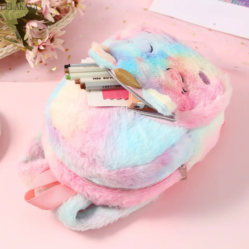 Unicorn Backpack Soft Fur Schoolbag for Kids