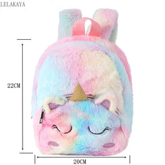 Unicorn Backpack Soft Fur Schoolbag for Kids