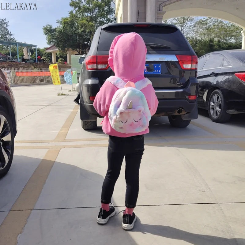 Unicorn Backpack Soft Fur Schoolbag for Kids