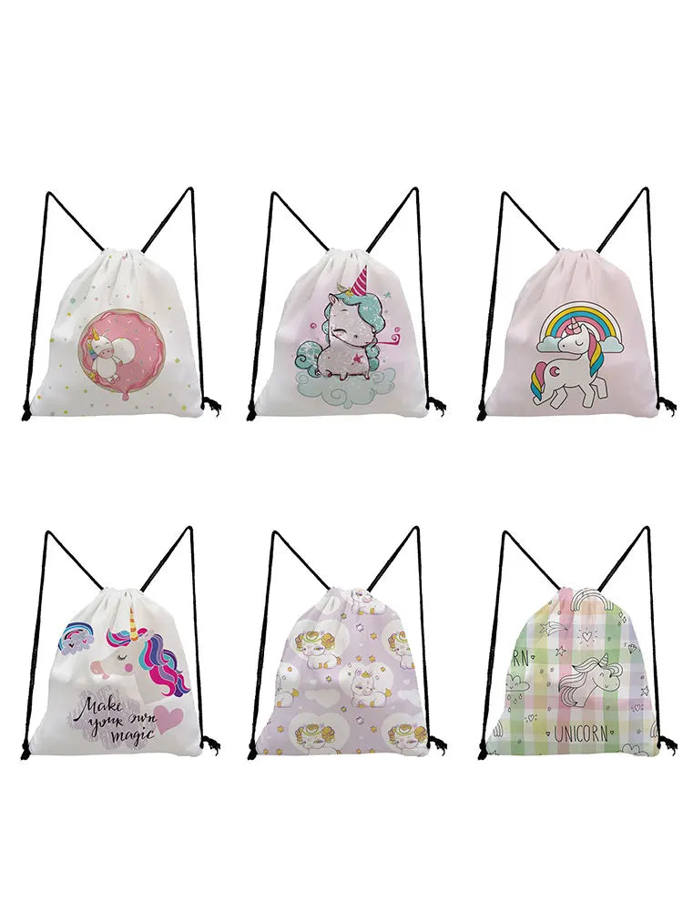 Unicorn Drawstring Backpack Cartoon Gym Bag for Women Men Children