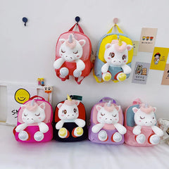 Unicorn Kindergarten Student School Backpack Mini Cartoon Girls Fur Schoolbag