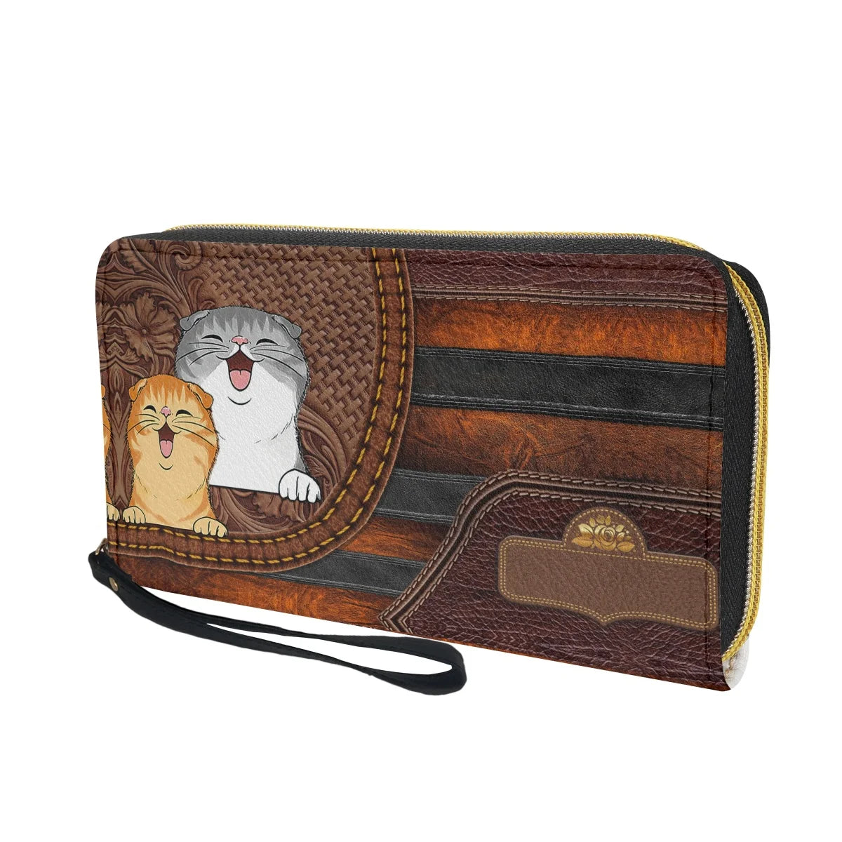 Cat Leather Purse Clutch Wallet Zip Around Cash Holder for Women