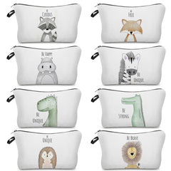 Watercolor Animal Printing Cosmetic Case Woman Cartoon Dinosaur Bear Makeup Bag