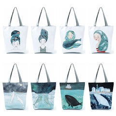 Whale Girls Sea Series Shopper Bag Large Capacity Tote Shoulder Bag