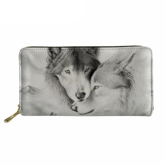 Wolf 3D Print Leather Long Wallet for Women Unique Clutch Purse