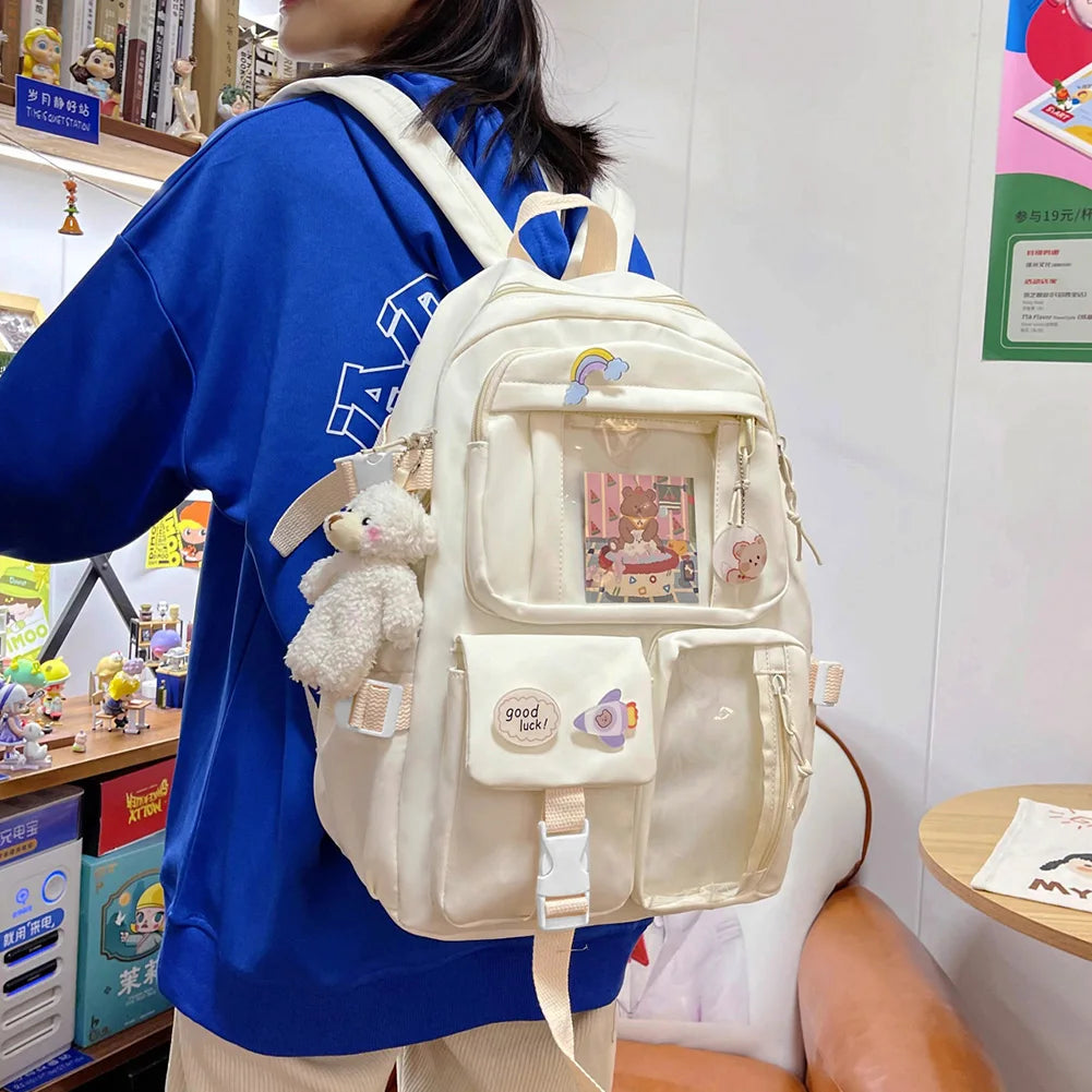 Waterproof Student Backpack for Girls - Multi-Pocket Nylon School Bag