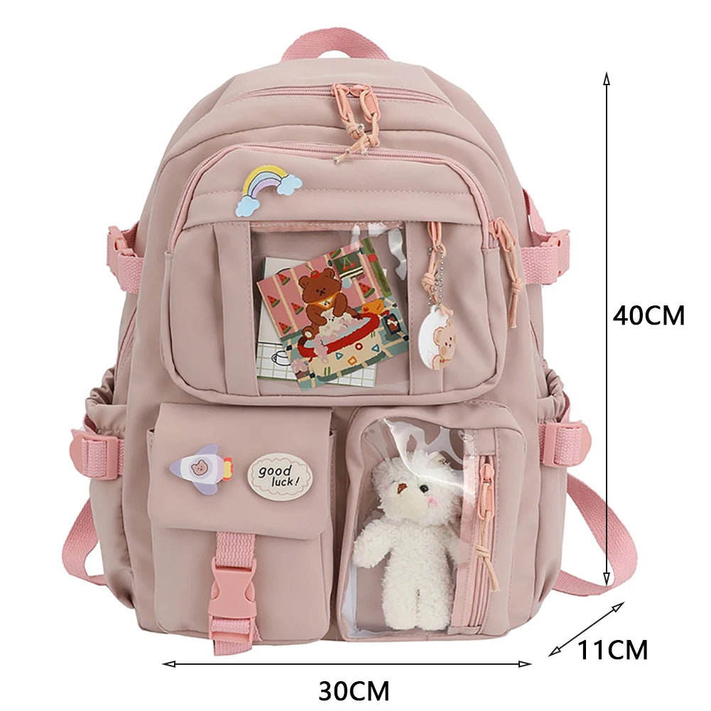 Waterproof Student Backpack for Girls - Multi-Pocket Nylon School Bag