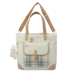 Canvas Shoulder Bag Lattice Handbags for Women Large Capacity Shopping Bag