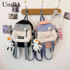 Women Cartoon Printing Rucksack Contrast Knapsack Girls Schoolbags