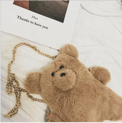 Plush Teddy Bear Shoulder Bag Stuffed Bear Shape Crossbody Messenger Bag Gift