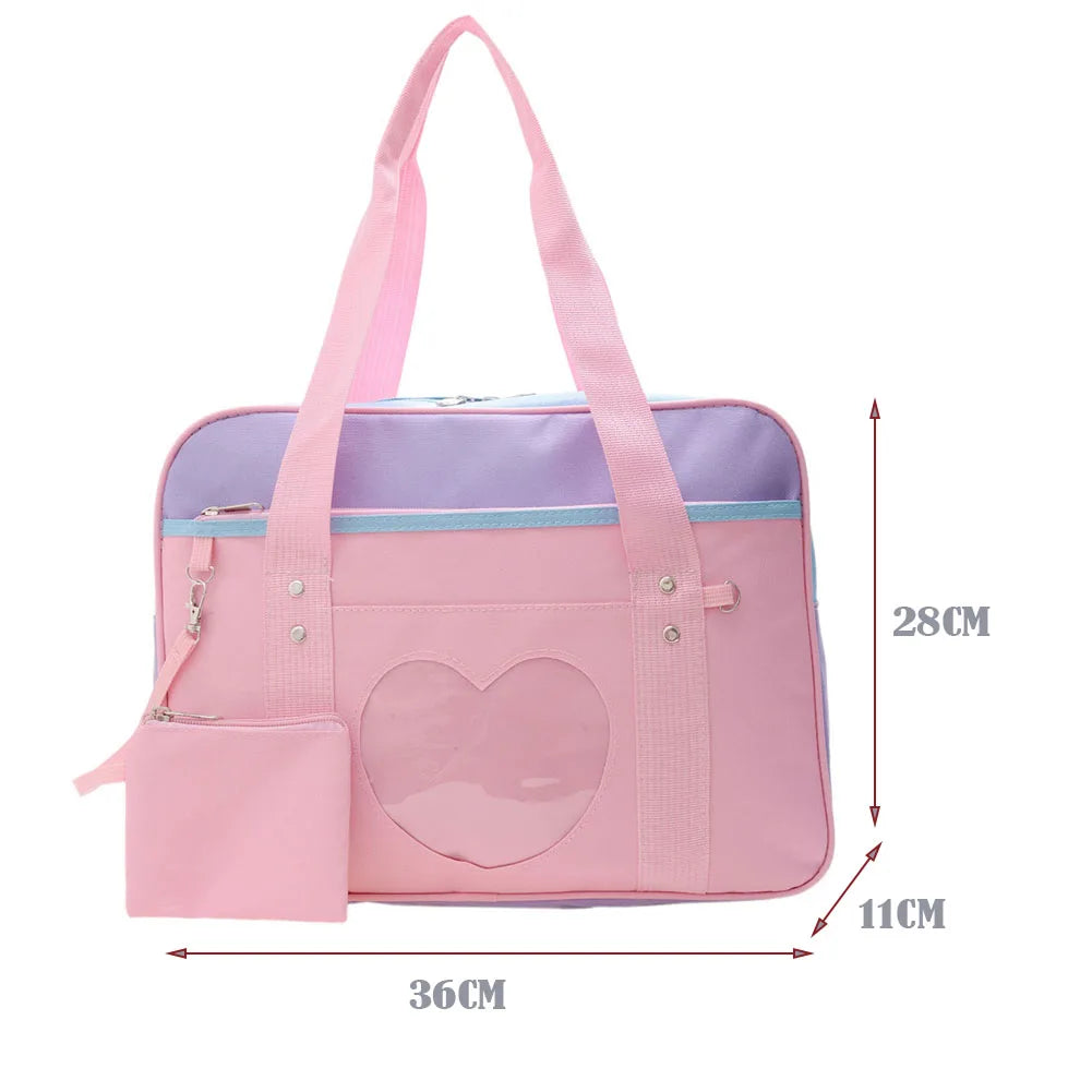 Women Large Canvas Heart Patchwork Shoulder Bag