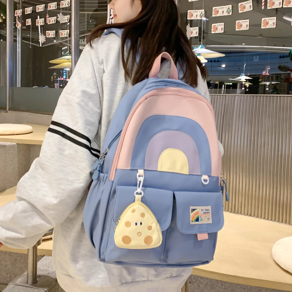 Women Multi-Pocket Nylon School Bag Girl Backpack