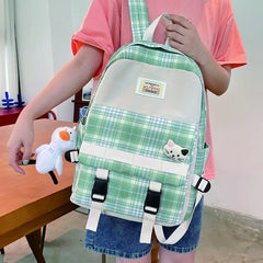 Plaid Backpack Female Student Large Capacity Bookbag Lady Anti Theft Rucksack