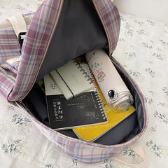 Plaid Backpack Female Student Large Capacity Bookbag Lady Anti Theft Rucksack