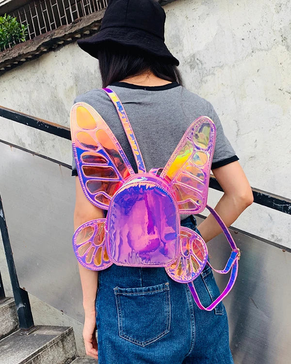 Women's Laser Small Backpack Butterfly Angel Wings Daypack