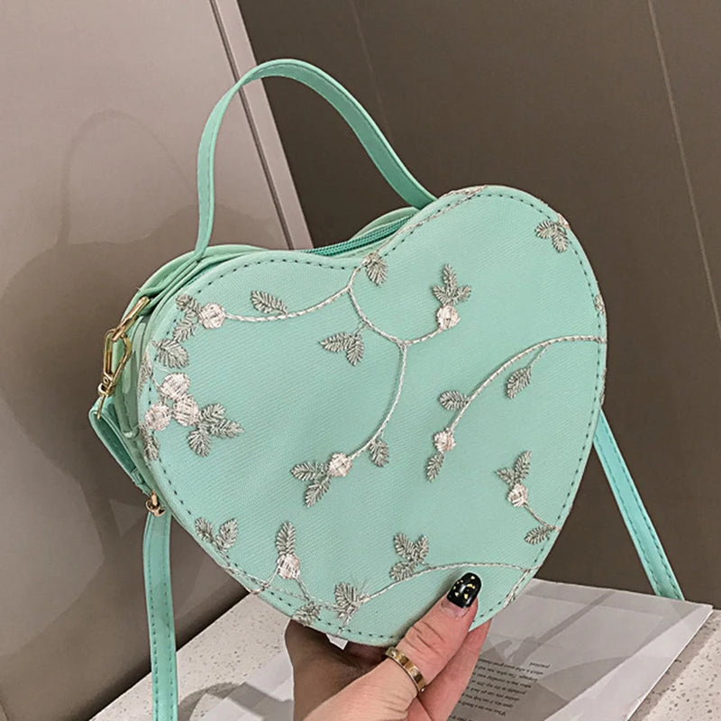 Heart-shaped Messenger Bag for Women Zipper Style Shoulder Handbag