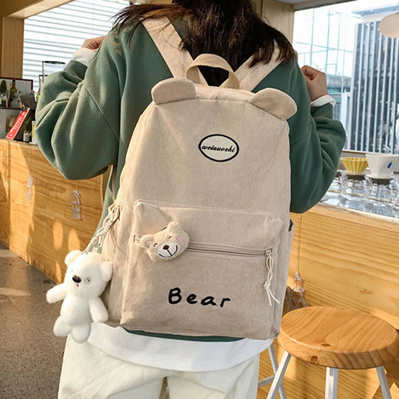 Corduroy Women's Backpack College Schoolbag Teen Girls Travel Bag
