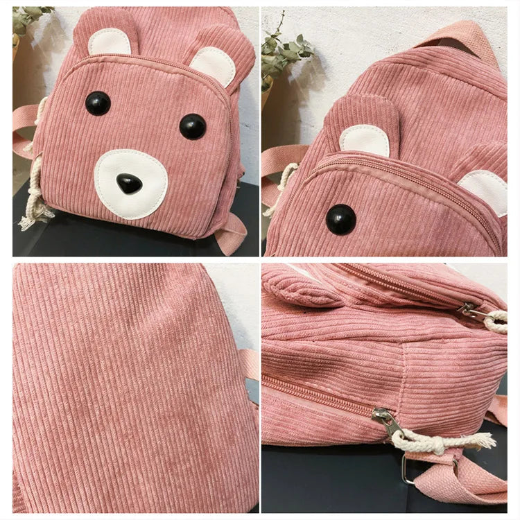 Corduroy Women Backpack, Girl Student Daypack, Mini Doll Small Bag