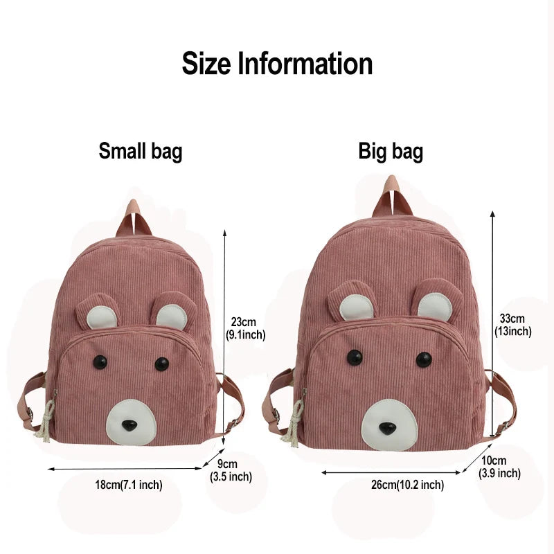 Corduroy Women Backpack, Girl Student Daypack, Mini Doll Small Bag