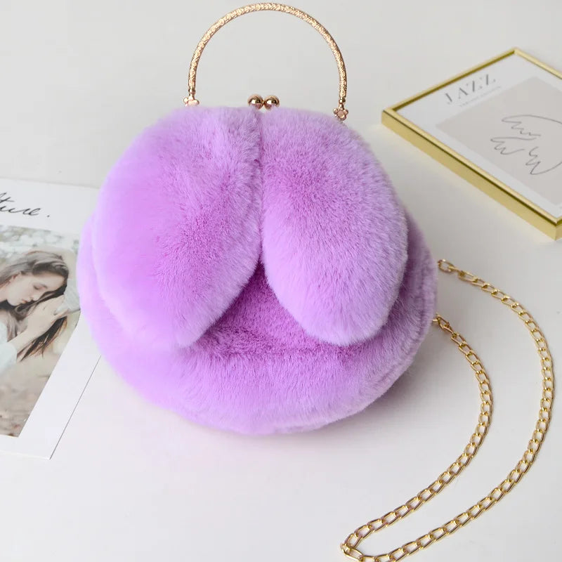 Women Plush Shoulder Bag Soft Faux Fur Chain Messenger Bags