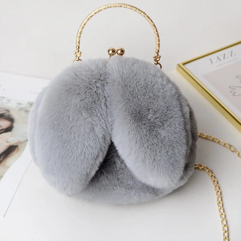 Women Plush Shoulder Bag Soft Faux Fur Chain Messenger Bags