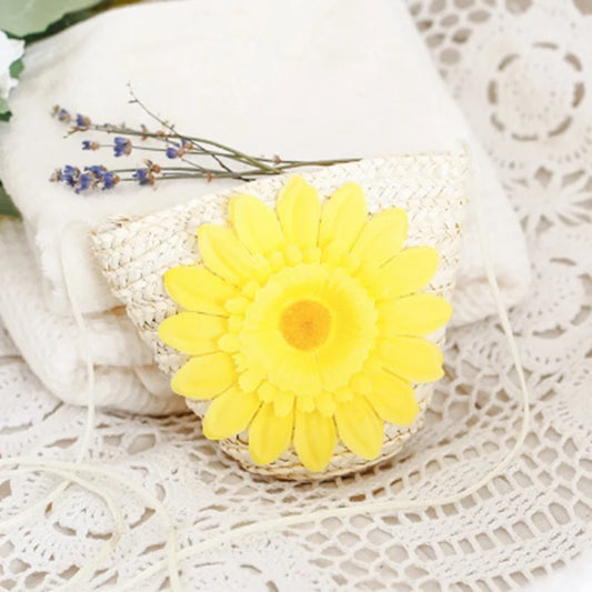 Flower Straw Bag Shoulder Mini Bag Key Wallet Children Beach Bag